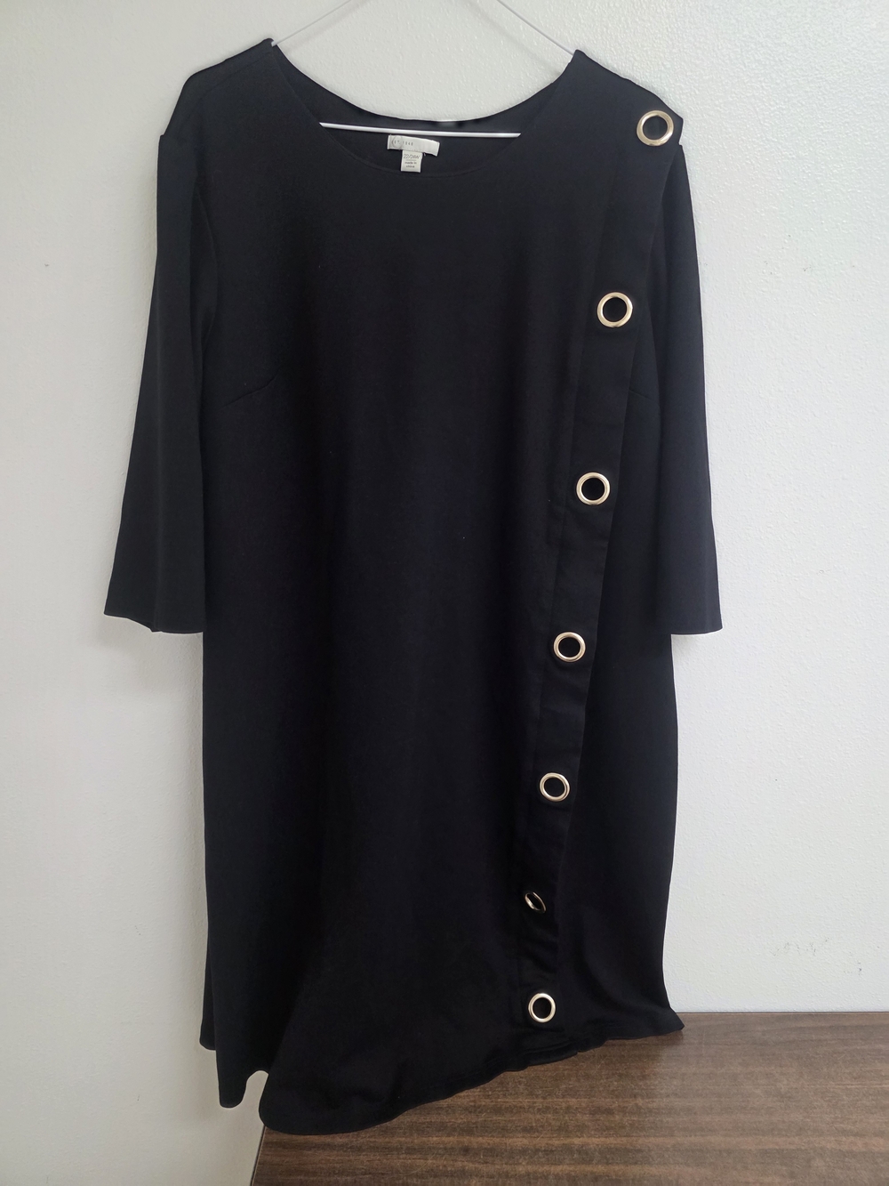 Black Midi Dress with Gold Grommet Trim (0714)